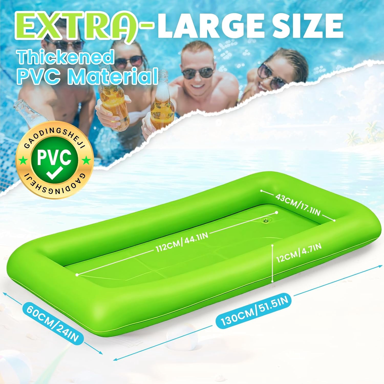 Large Inflatable Ice Serving Bar for Food, Drinks, Salad, Floating Buffet Cooler Tray with Drain Plug for Pool Party, BBQ, Picnic, Camping, Beach, and Outdoor Supplies