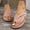 Pink, variant on Women's Metal Buckle Accent Wedge Flip Flops, Wide Width Comfort Casual Summer Beach Outdoor Vacation Slides Wine 36