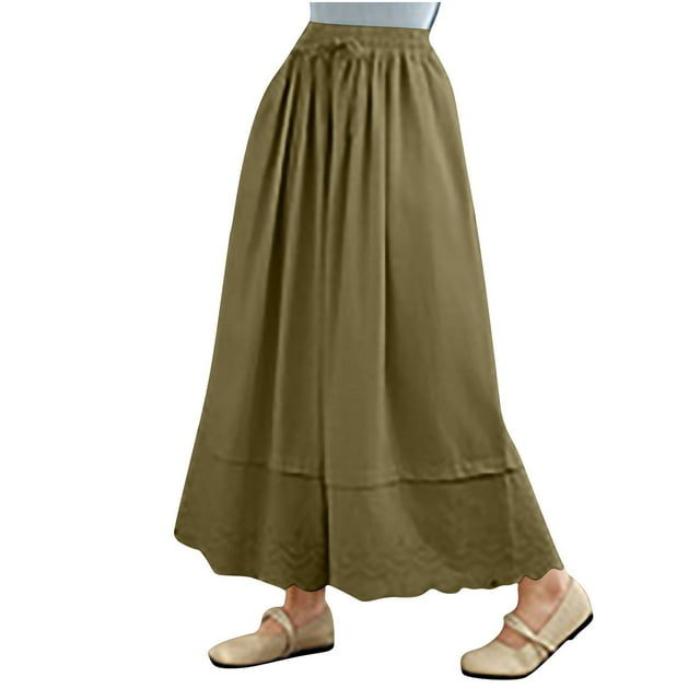 biudgviw Womens Wide Leg Pants Ruffle Palazzo Culottes Casual Soft Elastic Waist Drawstring Flowy Pants with Pockets