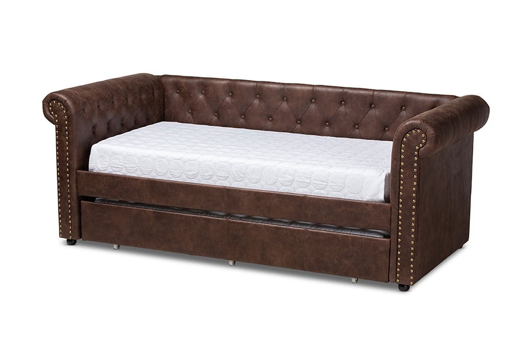 Baxton Studio Mabelle Brown Faux Leather Upholstered Daybed with Trundle