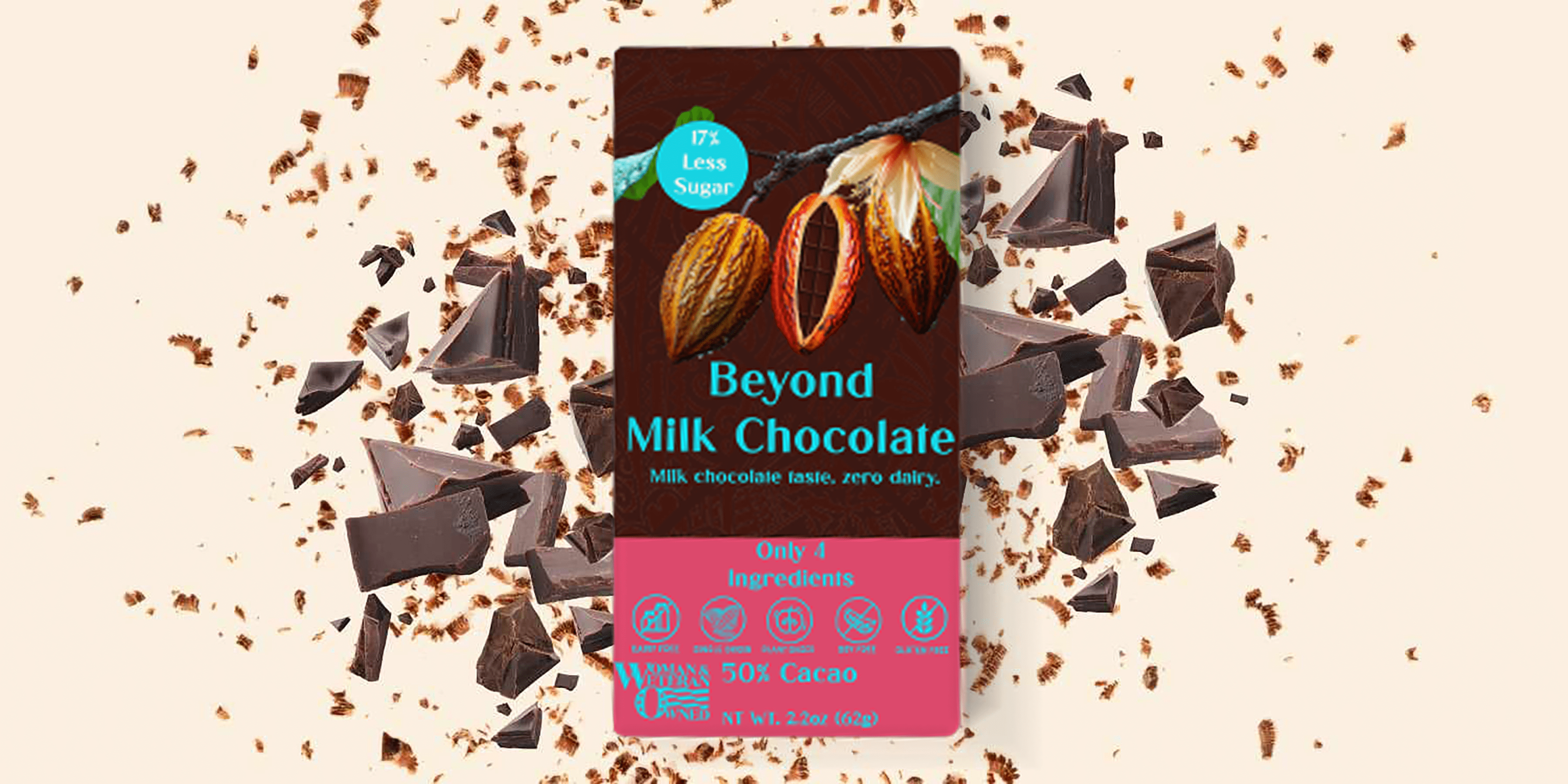 Beyond Milk Chocolate Bar - Dairy-free | 2.2 Ounce (Pack of 6) | Organic, Low Sugar, 50% Cacao, Plant Based, Dairy Free, Gluten-Free | Single Origin