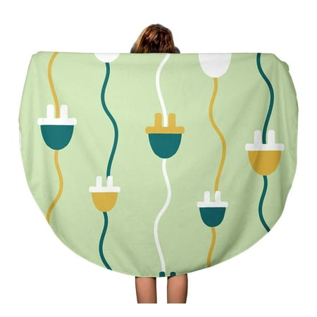 SIDONKU 60 inch Round Beach Towel Blanket Vintage Retro Plugs Colours Teal Mustard Mint Green Travel Circle Circular Towels Mat Tapestry Beach
