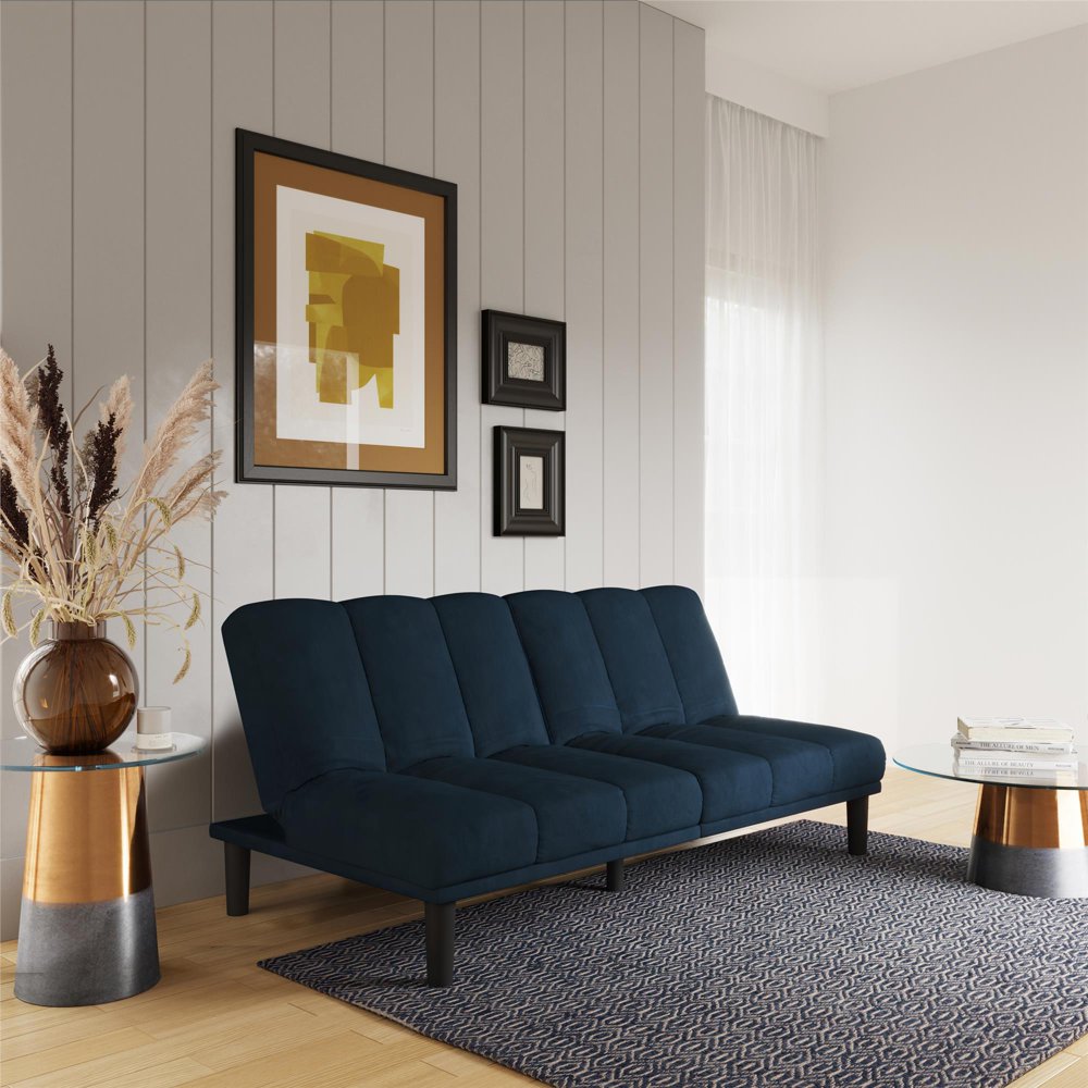 Mainstays Channel Cushion Futon, Blue Microfiber