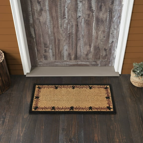 VHC Brands Coir Welcome Door Mat, Entry Rug, with PVC Backing, for Indoor Outdoor Use, Pip Vinestar Collection, Rectangle 17x36 Doormat, Stars and Vines, Natural