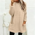 thumbnail image 6 of Women's Mid-Length Plush Sweatshirt, Double-Sided Fleece Pullover with Pockets, Crew Neck Casual Long Sleeve Top, Soft Warm Layering Piece, Autumn Winter Comfort Wear Beige L, 6 of 9