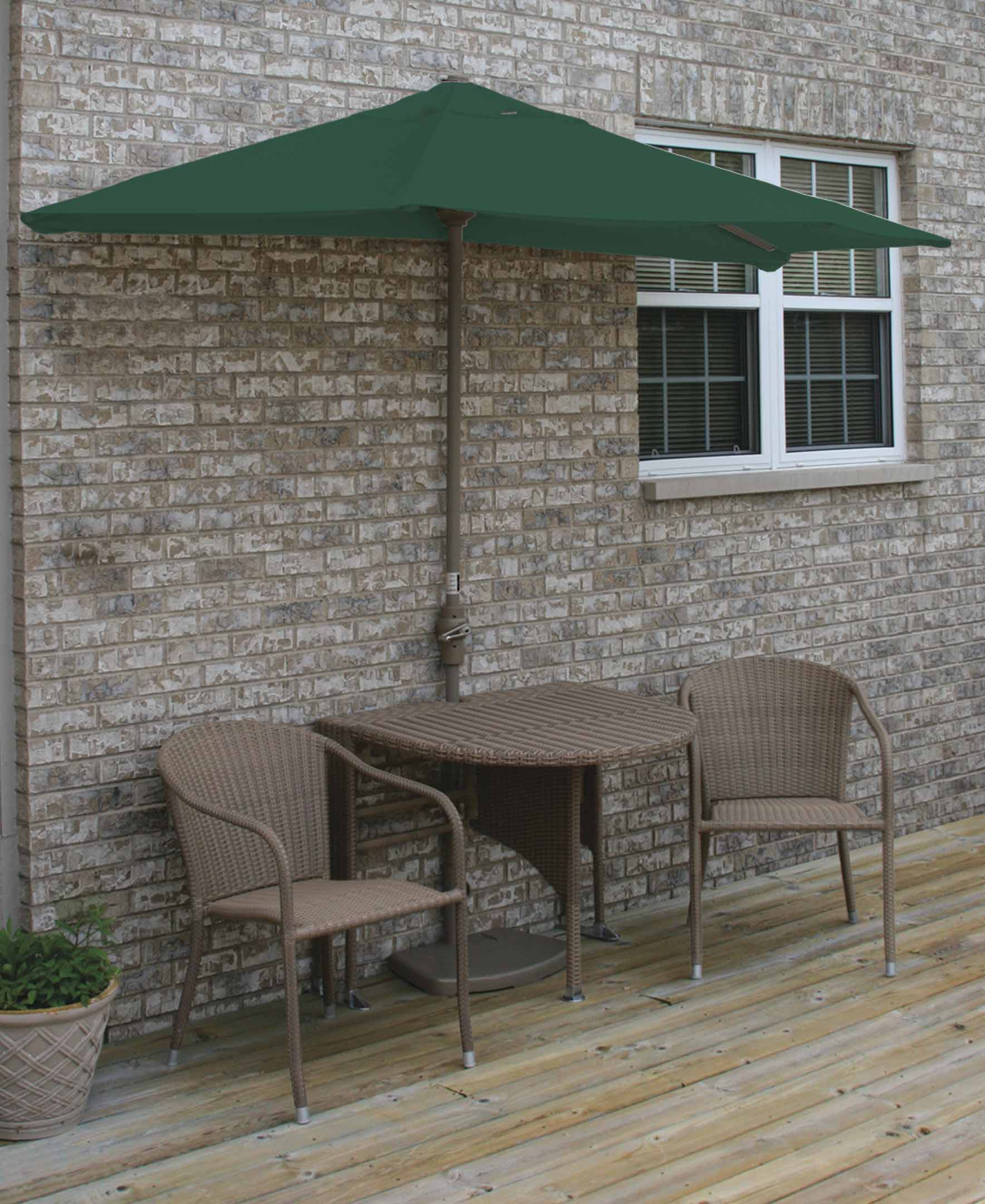 Blue Star Group Terrace Mates Adena All-Weather Wicker Coffee Color Table Set w/ 9'-Wide OFF-THE-WALL BRELLA - Green SolarVista Canopy - image 2 of 7