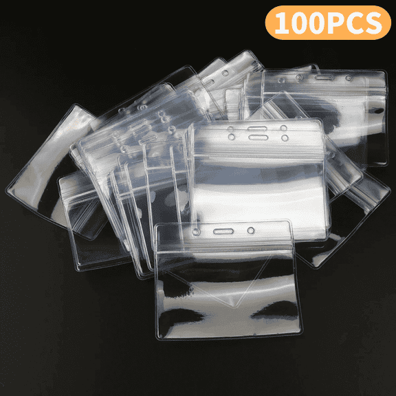 ID Card Name Badge Holder, Heavy Duty Waterproof Clear Plastic PVC Universal Sleeve Pocket Case 100 Pcs