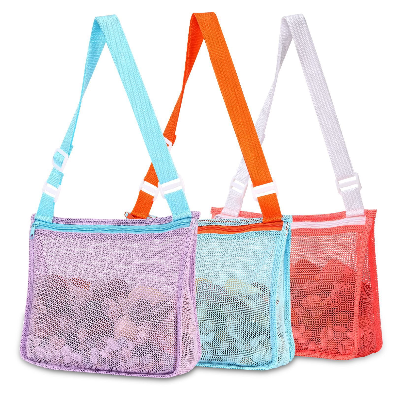 Beach Toys Mesh Bags, Kids Shell Collecting Totes With Zipper And