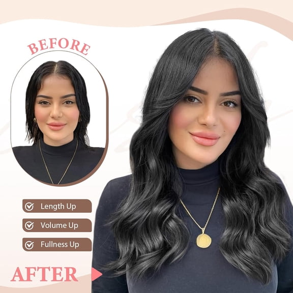 WEIF-Synthetic Clip in Hair Extensions, 6 PCS 1 6 Inch Hair Extensions Clip Ins, Black Long Wavy Hairpieces(16inch, 6pcs, Black)