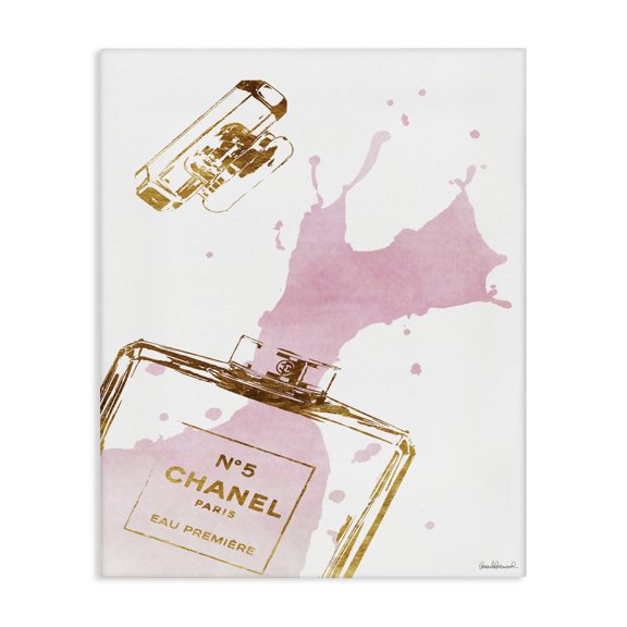Stupell Industries Contemporary Glam Perfume Bottle Splash Pink Gold Canvas Art, 24 x 30, by Amanda Greenwood