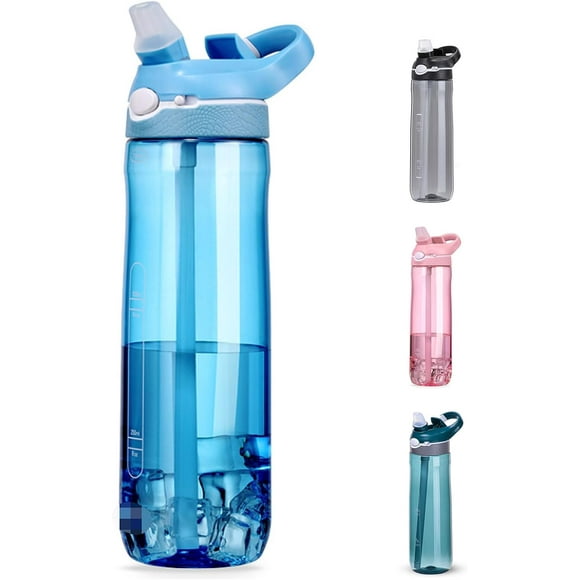 UTAH-24oz Clear Water Bottle With Straw, 100% Leakproof Hidden Nozzle Lock Button Has Handle, Flip Up Water Bottle Easy Carried, Suit Office Sports Travel Gym Yoga, Light Blue