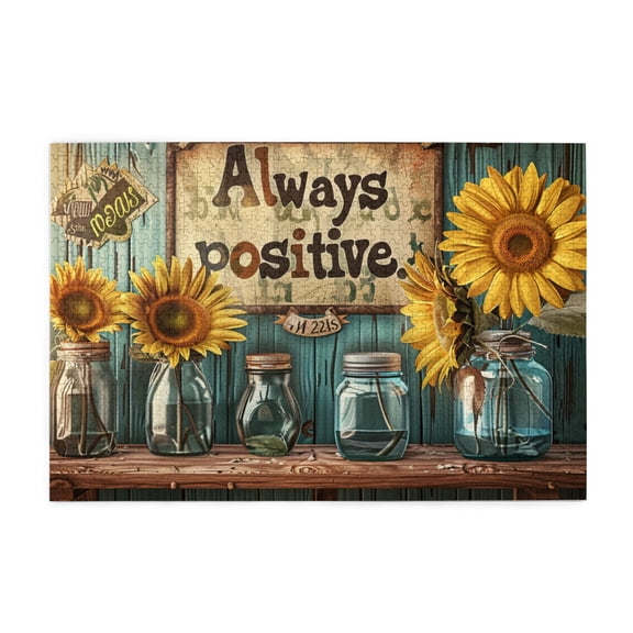 1000 PCS Sunflower vase Always Positive Slogan jigsaw Wooden puzzles 1000 pieces,Unique Artwork for Adults,Enchanting Sunflower Vase High difficulty puzzle,for Puzzle & Sunflower Enthusiast Gifts
