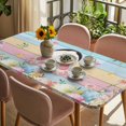 thumbnail image 3 of Easter Table Cloths for 3 Foot Rectangle Tables, Colorful Wooden Grain Easter Bunny Eggs Farmhouse Flower Patio Waterproof Elastic Fitted Tablecloths, Washable Rectangular Table Cover for Camping, 3 of 8