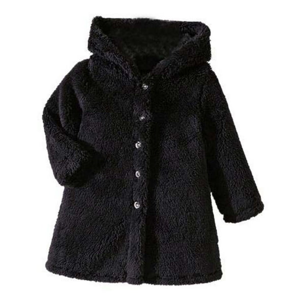 Atogsazn Baby Girls Fuzzy Sherpa Winter Coat Kids Fleece Plush Long Sleeve Hooded Jackets Warm Clothes Fashion 01-Black 6-9 Months