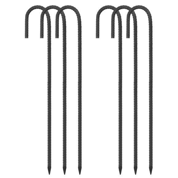 6 Pack Rebars Stakes, J Hook Ground Stakes, Galvanized Steel Tent Stake Garden Wind Staple Black 16"