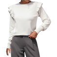 thumbnail image 2 of Duoif Sweaters for Women Trendy Women's Ruffled Sweater Loose Solid Color Crewneck Pullover Fashion Sweater Women's Sweaters Womens Tops White M, 2 of 9