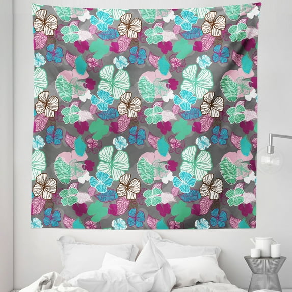 Exotic Tapestry, Tropic Accents Hawaiian Blossom Revival Plants Hibiscus Pastel Toned Illustration, Fabric Wall Hanging Decor for Bedroom Living Room Dorm, 5 Sizes, Multicolor, by Ambesonne