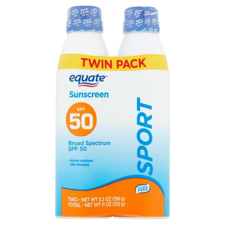 Equate Sport Broad Spectrum Sunscreen Spray Twin Pack, SPF 50, 5.5 oz, 2 (Best Body Sunscreen For Everyday Use)