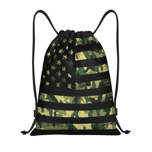 Fotbe American Flag Camo Bolsa Mochila con Cordón Estampada, Bolsa de Gimnasio Deportiva, Bolsa Cinch, Bolsa con Cordón para Hombres y Mujeres-Small