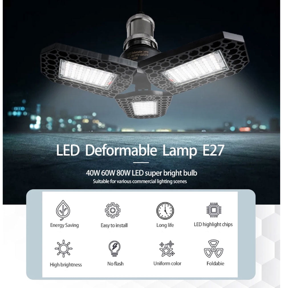 LED garage lamp folding three -leaf light high -gloss work lamp deformation lighting lighting angle workshop bulb 110V E27 60W Warm White