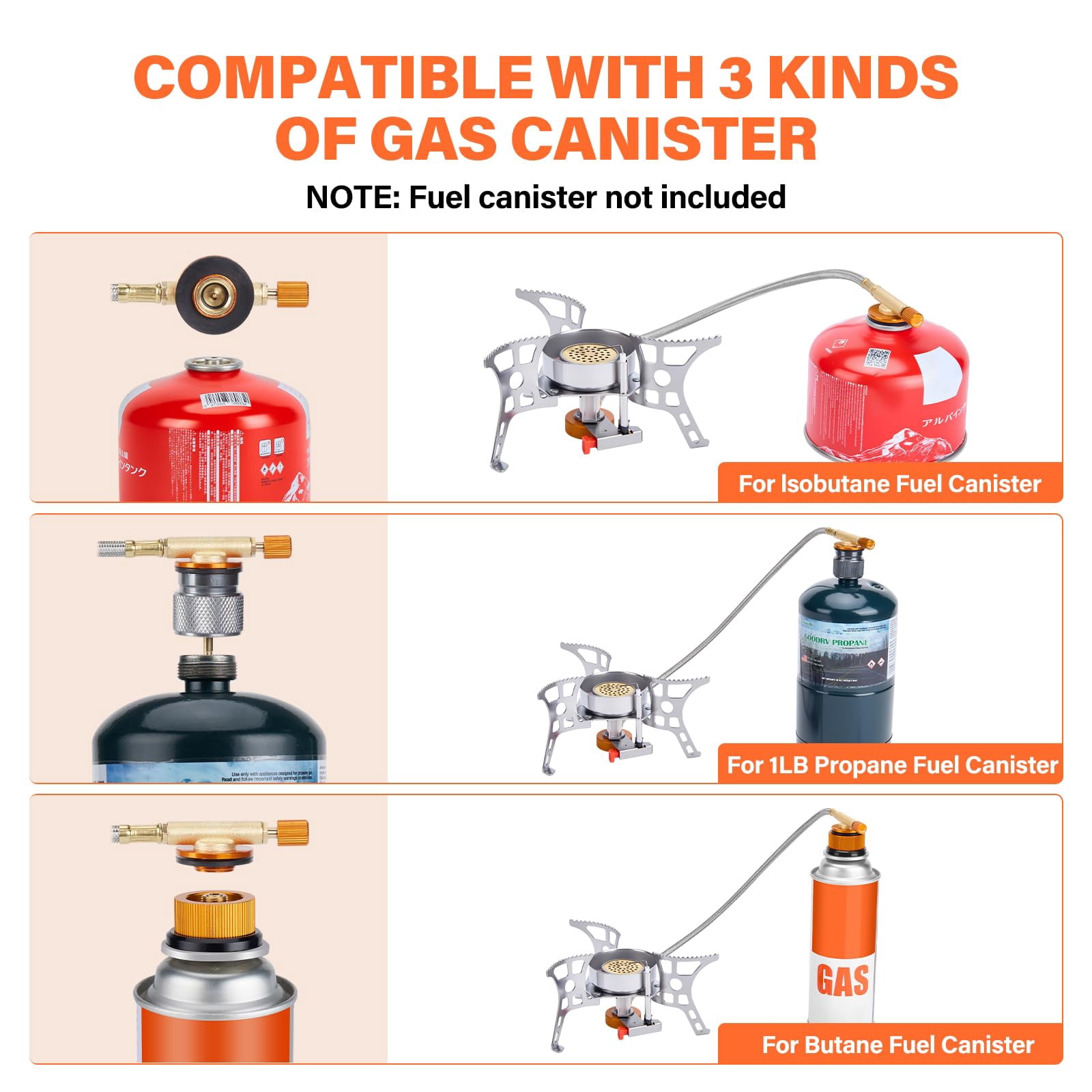3900w Windproof Camping Stove  Gas With Piezo Ignition Backpacking Portable Two Canister Adapter For Outdoor Hiking And Picnic
