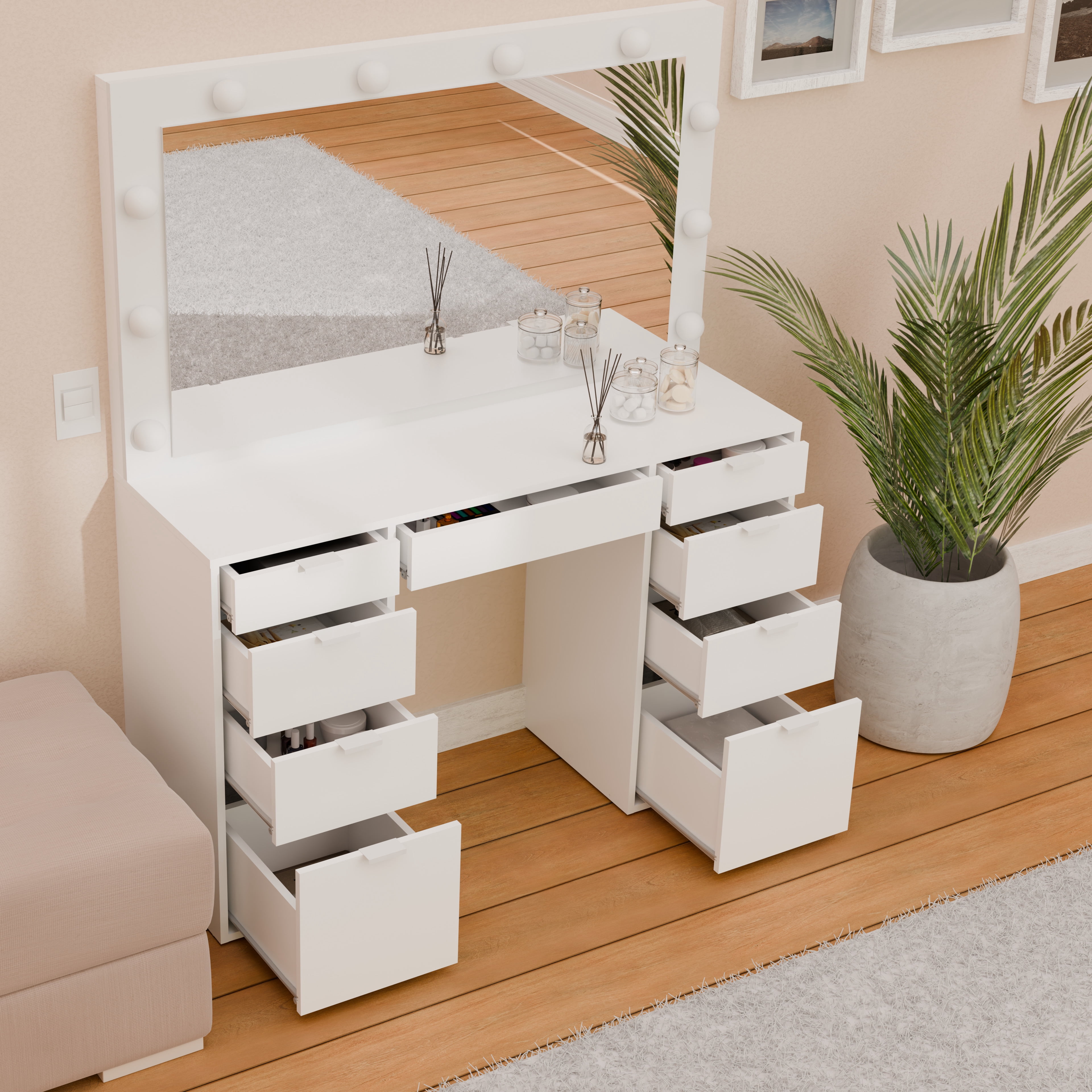 Kappesberg Gigi Vanity Table: Style, Functionality, and Organization for Your Space, for Adults and Teens - White