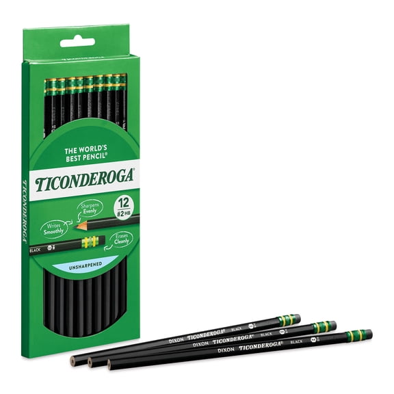 Ticonderoga Number 2 Soft Pencils, Wood-Cased Graphite Black Pencil, 12 Count