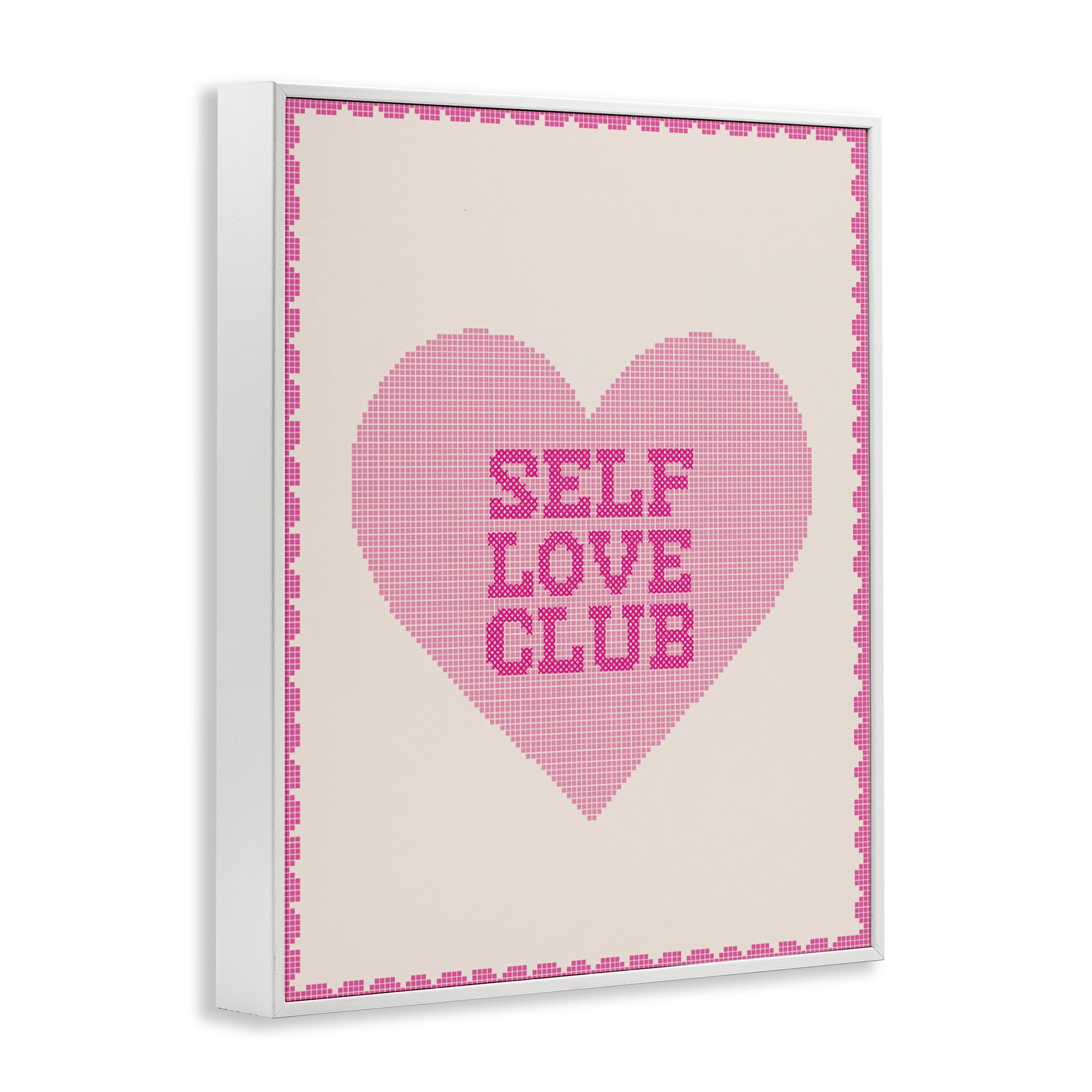 Stupell Industries Self Love Club Pixel Heart White Framed Giclee Art, design by Lil' Rue