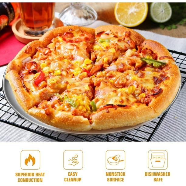 Plaque de cuisson à pizza – Plaque de cuisson ronde en acier inoxydable,  plaque à pizza robuste pour four, plateau de service à pizza lavable au  lave-vaisselle, 30,5 cm et 33 cm