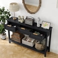 thumbnail image 3 of Furnihold 51.2"W Rattan Console Table with Power Outlet, Wood Boho Entry Table with 3 Drawer for Living Room, Black, 3 of 7