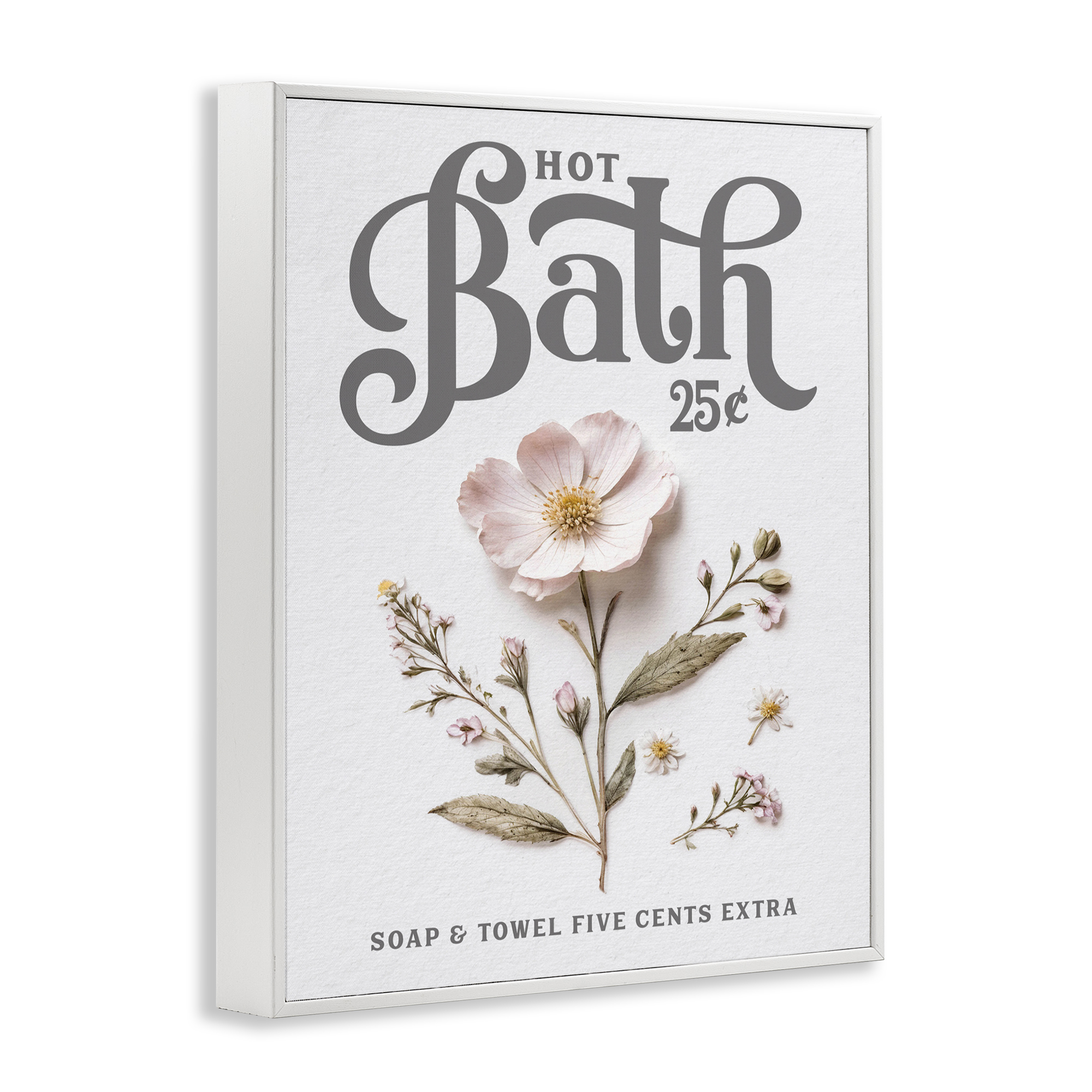 Pressed Flower Vintage Bath White Framed Giclee Art, design by Lettered and Lined