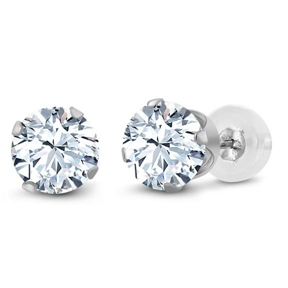 Gem Stone King 1.68 Ct Round 6mm White Zirconia 10K White Gold Stud Earrings for Women Men