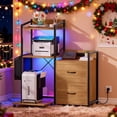 thumbnail image 1 of File Cabinet Furniture, Filing Cabinet with 2 Drawers, Rolling Printer Stand with Open Storage Shelves for Home Office, Printer Stand with Power Strip & LED Lights, 49.2"h, Natural, 1 of 7