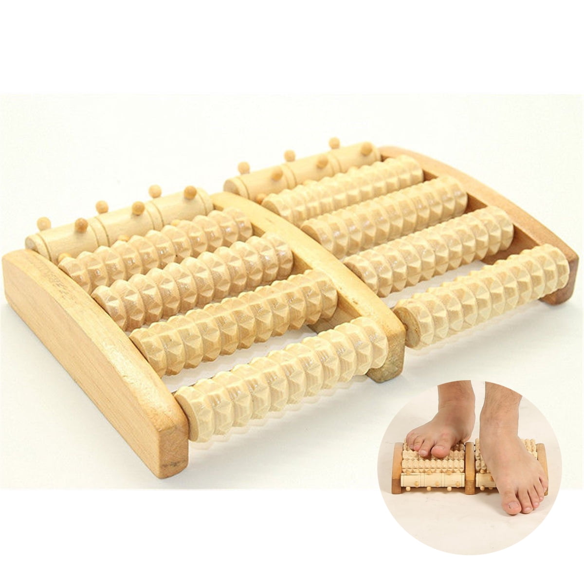 Dual Wooden Foot Massager Roller Care Reflexology Relax Stress Relief