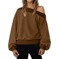 thumbnail image 2 of Pullover Tops Womens Off Shoulder Sweatshirt Slouchy Long Sleeve Shirts for Fall Brown 2XL, 2 of 6