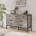 thumbnail image 3 of PORKISS 7 Drawer Dresser, Wood Chest of Drawers, Industrial Style Horizontal Dresser for Bedroom, Solid Clothes Storage Cabinet with Sturdy Steel Frame, Wooden Dresser Organizer, Gray, 3 of 12