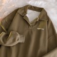 thumbnail image 4 of Chandail en Molleton Col Rond pour Femmes Automne Couleur Unie Polo Col Chandail en Molleton Ample Manches Longues Chandail Décontracté Oversize Chandail de Sport Femme Café m, 4 of 7