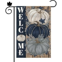 Fall Pumpkin Garden Flag, 12.5x18 Blue Burlap Small Double Sided for Outside Thanksgiving Yard Flags Autumn Welcome Yard Decoration Outdoor
