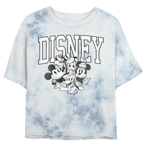 Junior's Mickey & Friends Retro Black and White Group Crop Graphic Tee White/Blue Small