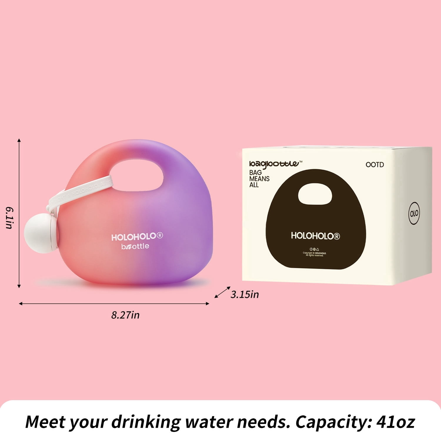 HOLOHOLO Large Capacity Water Jug Leak-Proof Design with Straw and Adjustable Strap Perfect for Gym Hiking and Commuting 41oz Sunset Pink
