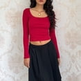 thumbnail image 6 of Women Y2K Long Sleeve Shirt Top Fairy Grunge Lace Trim Square Neck Vintage T-Shirts Aesthetic Teen Girls Slim Fit Tee Top, 6 of 7