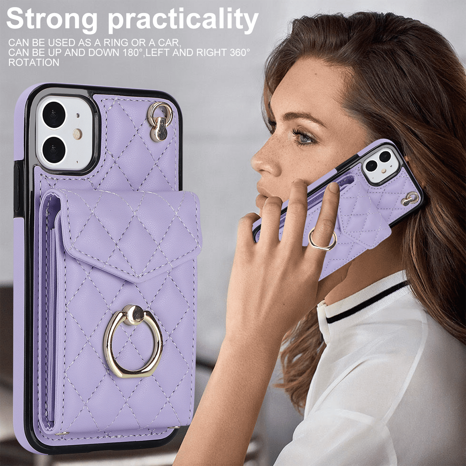Asuwish Wallet RFID Blocking PU Leather Cell Phone Case with Tempered Glass Screen Protector, Wrist Strap for iPhone 11, Purple