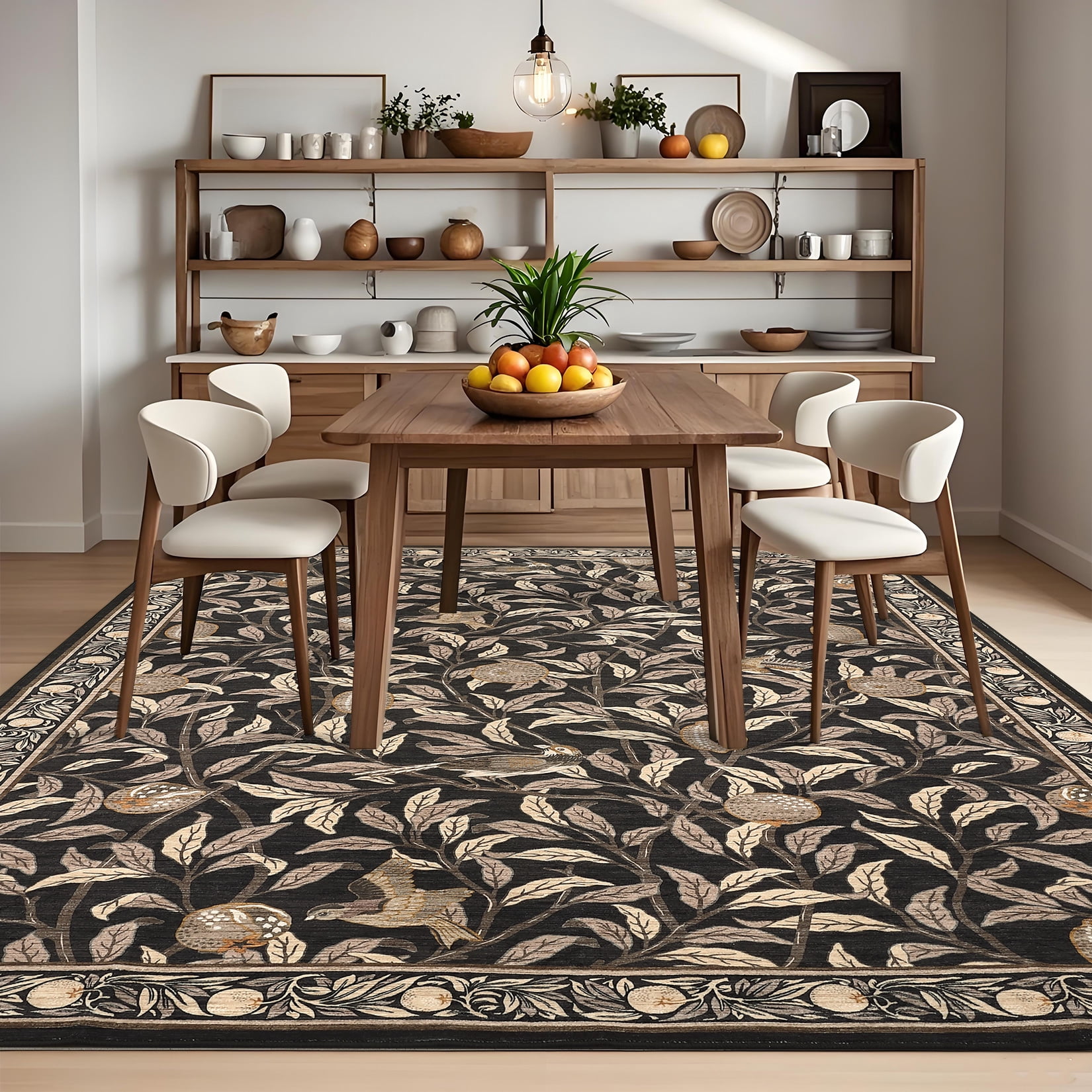 Hasoo Washable Area Rugs 5' x 7' Rug for Living Room Floral Modern Non Slip Throw Indoor Carpet, Brown