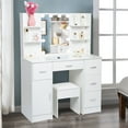 thumbnail image 3 of Yamissi Makeup Vanity Set w/ Stool, Vanity Desk with Mirror and Lights for Girls, Modern Dressing Table with 5 Drawers, White, 3 of 9