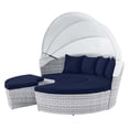thumbnail image 1 of Lounge Daybed Sofa Bed, Sunbrella, Blue Navy Gray, Rattan, Wicker, Modern Contemporary, Outdoor Patio Balcony Cafe Bistro Garden Furniture Hotel Hospitality, 1 of 9