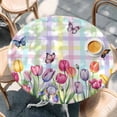 thumbnail image 2 of Tulips Spring Floral Round Tablecloth, Fitted Table Cover with Elastic for 55"-60" Round Tables, Flowers Butterfly Plaid Pastoral Table Cloth Outdoor Indoor Dinning Party Waterproof Tablecloths, 2 of 7