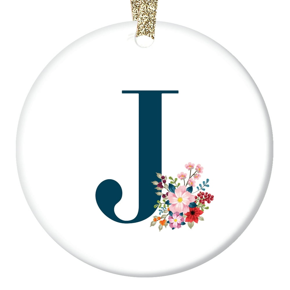 Letter J Ornament, Girls Name J Initial Christmas Porcelain Ornament, 3