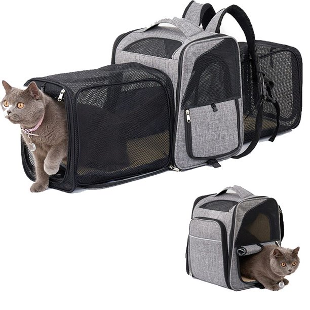 Mochila Oxford expandible para mascotas, Transportín para cachorros, gatos y perros pequeños, malla transpirable, plegable, bolsa de viaje para mascotas