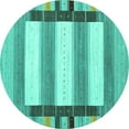 thumbnail image 1 of Ahgly Company Machine Washable Indoor Round Abstract Turquoise Blue Contemporary Area Rugs, 3' Round, 1 of 4