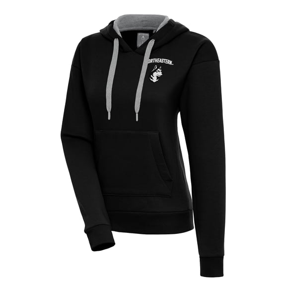 Women's Antigua Black Northeastern Huskies Victory Pullover Hoodie